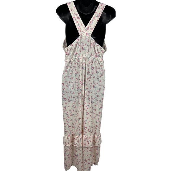 Suzanne Betro Floral Ruffle Halter Maxi Dress Size 8 Cream Pink V-Neck Women New - Picture 7 of 11